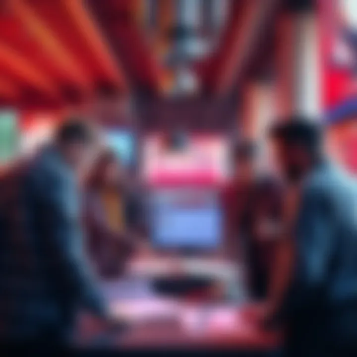 A group of people discussing strategies for optimizing Modron layout with charts and notes in front of them.