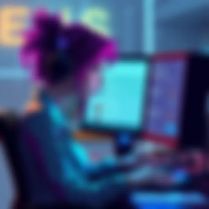 A Moira player looking at a computer screen with game stats and discussion forums open, asking for hero bans and perk suggestions from other players.