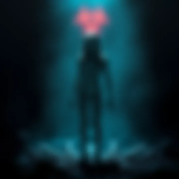 A character made of mold resembling Grace stands in a shadowy, dangerous setting, showcasing her resilience against threats in a survival scenario.