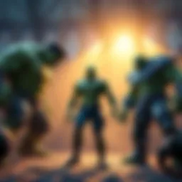 Mole Man standing confidently against Hulk in a Grand Arena setting, showcasing the strategic gameplay dynamics.