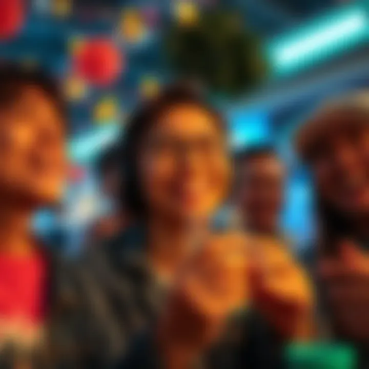 A person smiling joyfully as they experience a lucky moment, surrounded by friends celebrating.