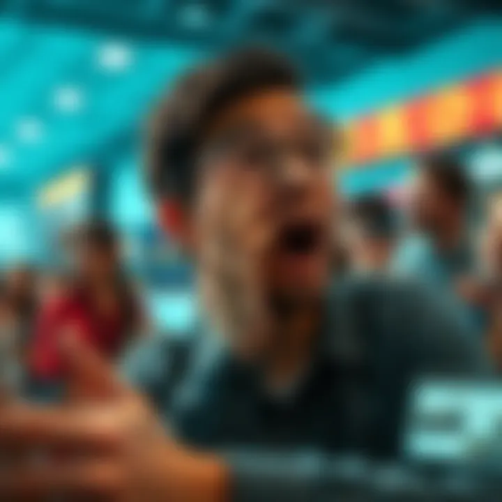 People reacting with shock and disbelief during a surprising event.