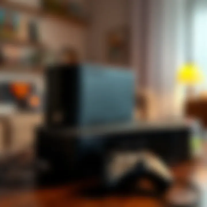 An old Xbox 360 console on a table with classic games stacked beside it, evoking childhood memories of gaming.