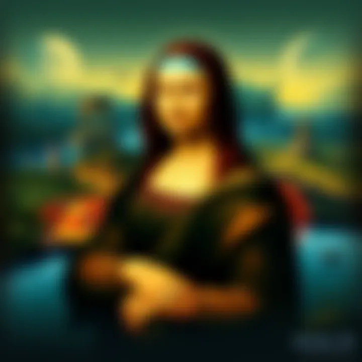 Illustration of the Mona Lisa combined with Halo game symbols and landscapes