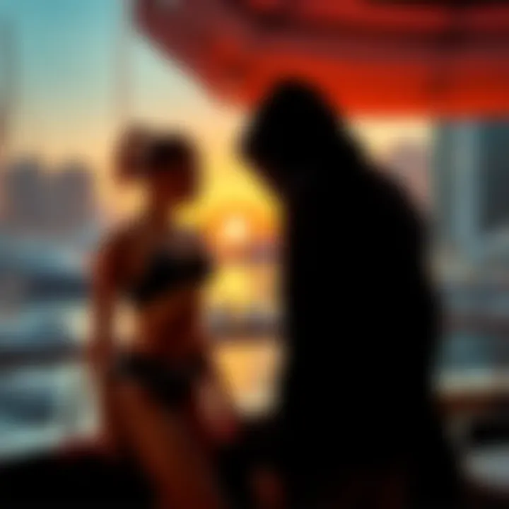 A shadowy figure observes Emilie De Rochefort, a gymnast, in a luxurious Monaco setting, highlighting the tension of a dangerous mission.