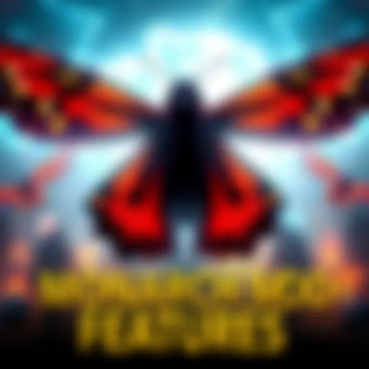 A digital artwork showcasing key features of the Monarch Mod for Skies, highlighting changes in gameplay and story elements.