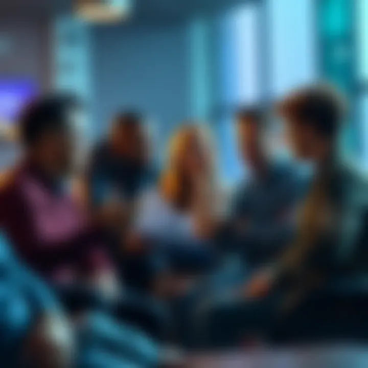 A group of people discussing their experiences with spending money on accounts, showing mixed emotions