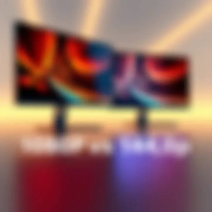 A side-by-side view of a 1080p monitor and a 1440p monitor showing different resolutions on the screens