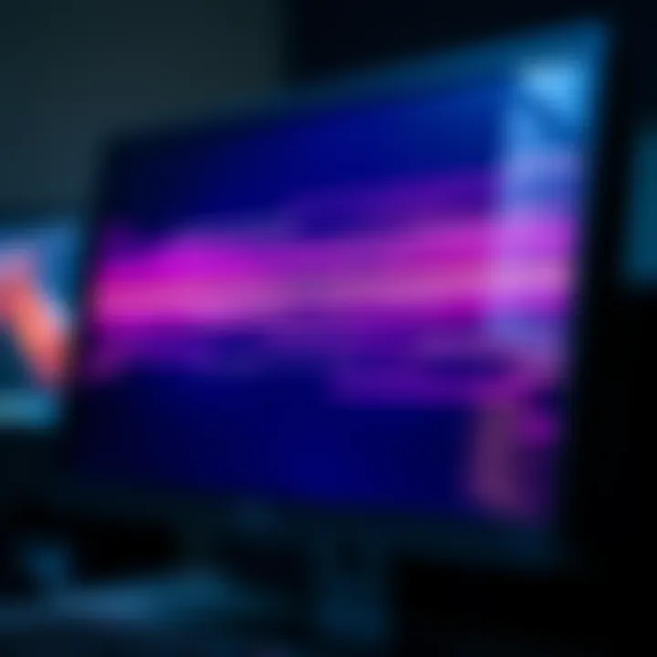 A close-up of a computer monitor displaying unexpected lines across the screen, indicating a potential issue with the display.