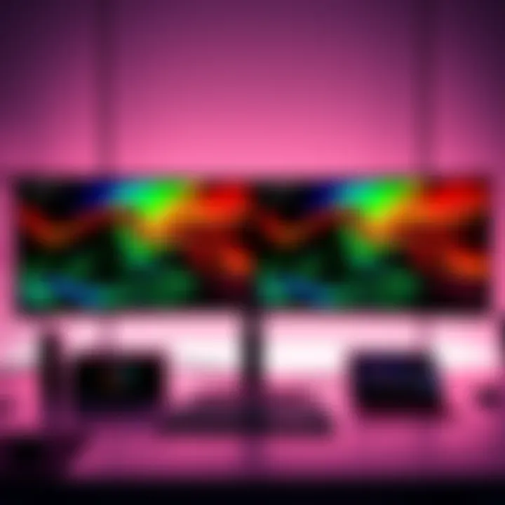 Comparison of a single 34-inch ultrawide monitor and two 27-inch monitors on a desk