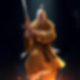 Concept art of the Monk character with traditional robes and no weapons, showcasing a peaceful stance.
