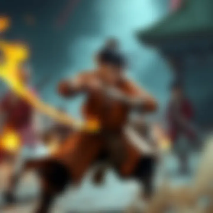 A skilled Monk character in a dynamic combat pose, showcasing new abilities from PHB 2024, surrounded by a blurred background indicating a battle scene.
