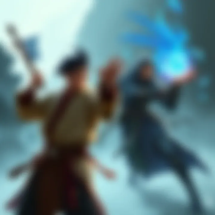 A Monk showcasing martial arts and an Evoker casting a powerful spell in a fantasy setting inspired by the Year of the Scarab.