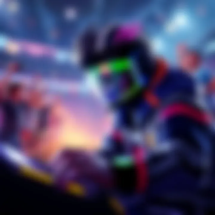 Rocket League Star Monkey Moon Monkey Moon playing Rocket League with intense focus, surrounded by cheering fans and bright game visuals.