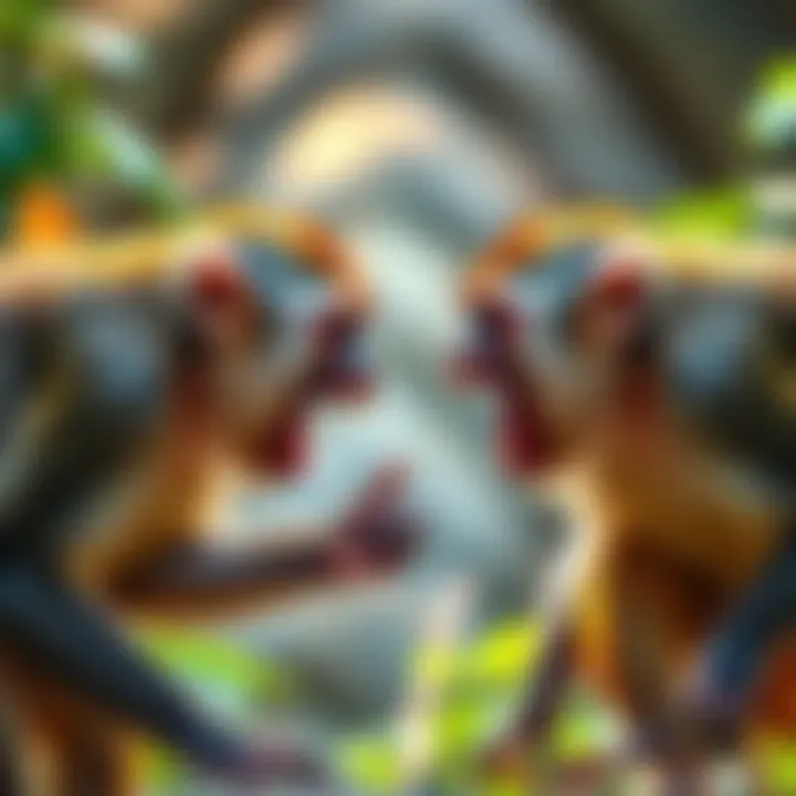 Two monkeys showing aggression towards each other in a natural setting