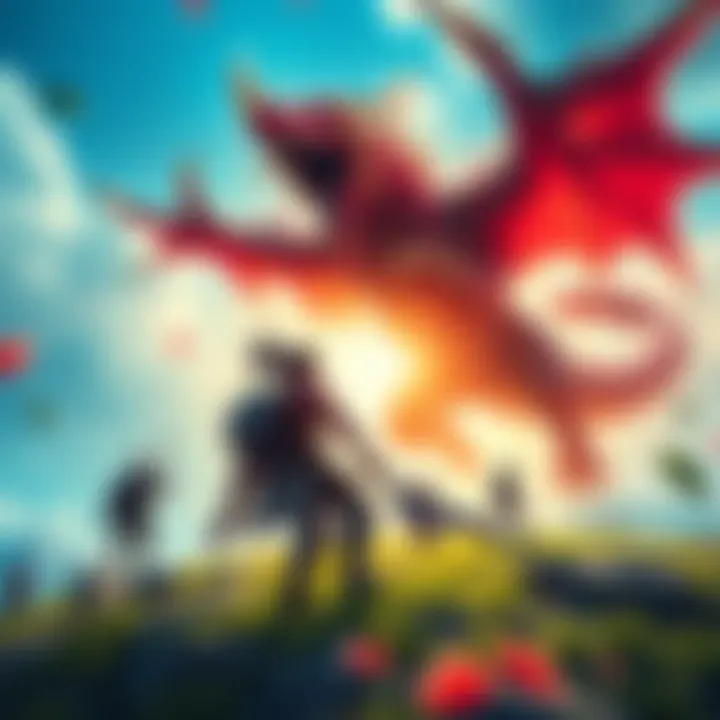 A player character in Monster Hunter Rise battling a large monster in a vibrant landscape with fellow players nearby.