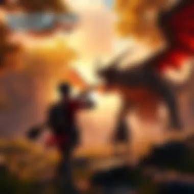A hunter battling a giant monster in a lush environment with other players nearby