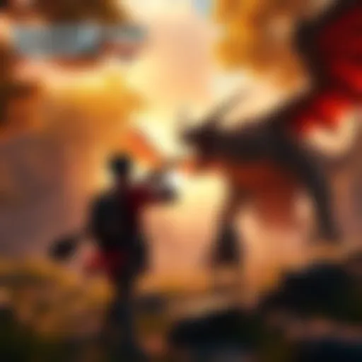 A hunter battling a giant monster in a lush environment with other players nearby