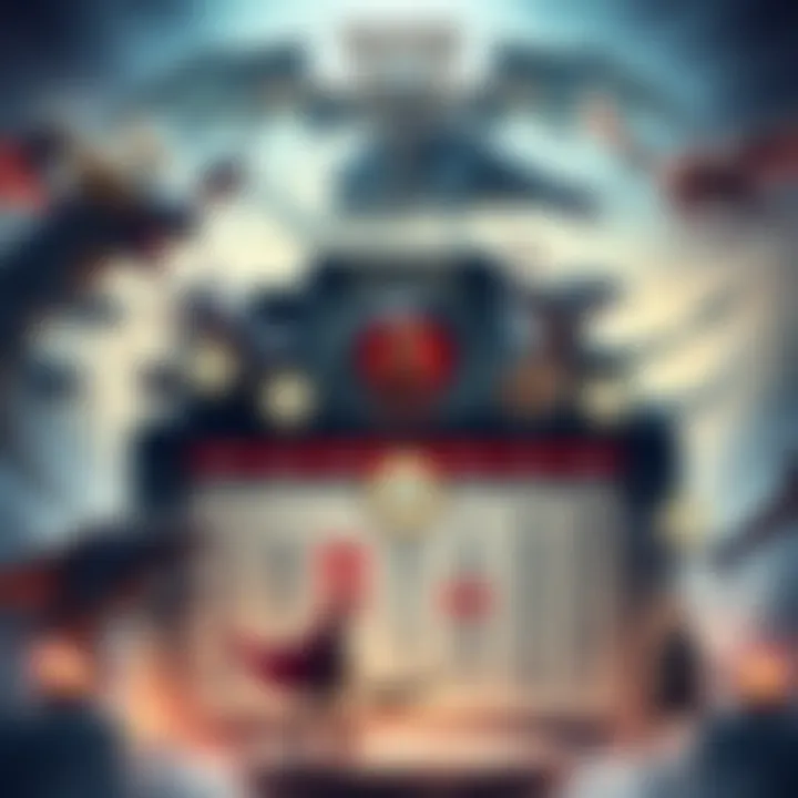 Illustration of the Monster Hunter calendar with various dates marked, featuring images of monsters and hunters, set against a fantasy backdrop.