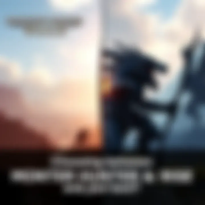 A split image showing gameplay from Monster Hunter World on one side and Monster Hunter Rise on the other, highlighting their different environments and monster encounters.