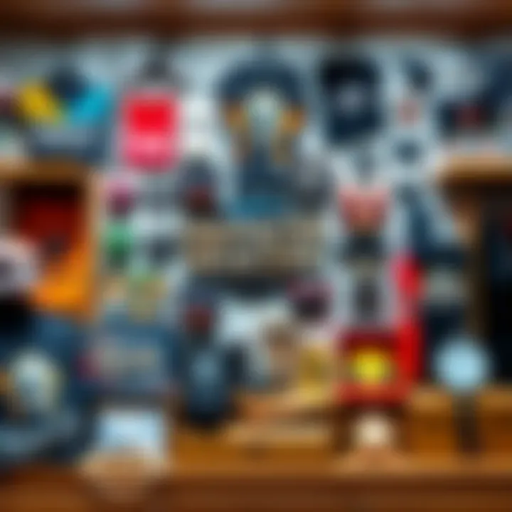 A display of official Monster Hunter merchandise, including collectibles and apparel items like shirts, figures, and accessories.