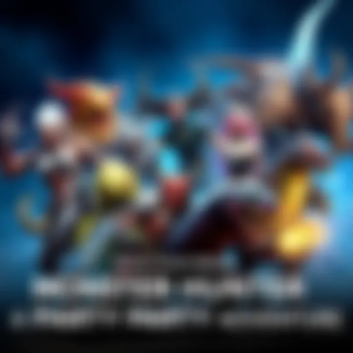 A group of diverse monster characters gathered together, showcasing their unique abilities and features, ready for an epic adventure in the Monster Hunter world.