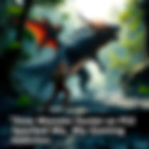 A screenshot of Monster Hunter on the PS2 showing a player fighting a large monster in a lush environment.