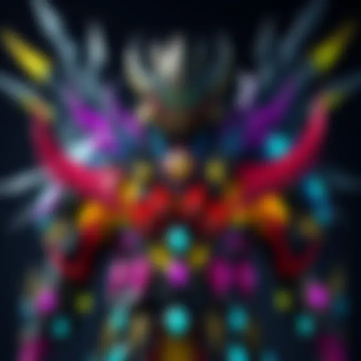 Monster Hunter Rise Armor A colorful display of layered armor featuring intricate designs and details from Monster Hunter Rise, showing both beauty and complexity.