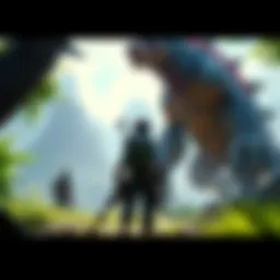 A player preparing to hunt a monster in Monster Hunter Rise, showcasing characters and lush environment.