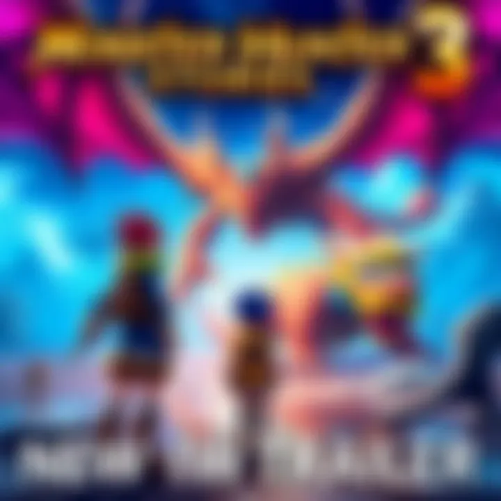 Monster Hunter Stories 3 Demo Trailer Gameplay scene from Monster Hunter Stories 3: Twisted Reflection on Nintendo Switch 2 featuring vibrant characters and monsters in action