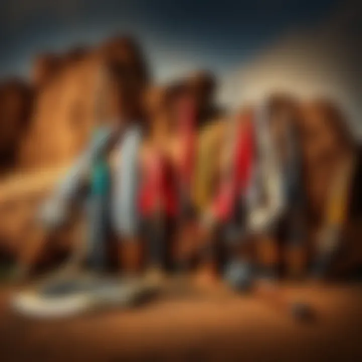 A collection of unique weapons from the Monster Hunter series displayed against a rugged background, showcasing their creative designs.