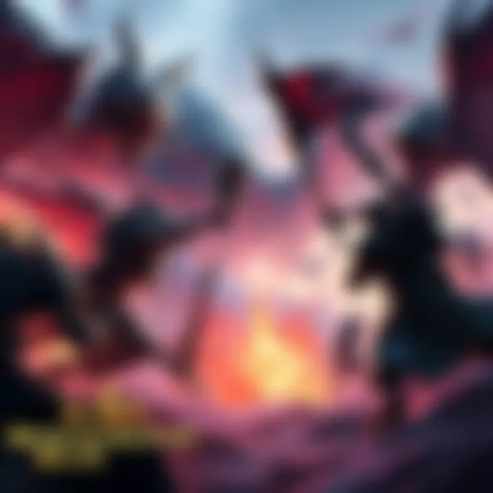 A scene showing a chaotic battle between hunters and monsters in Monster Hunter Wilds, featuring Artian and Gogma weapons in action.