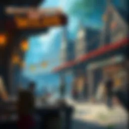 A vibrant trading post scene from Monster Hunter Wilds showcasing various items for trade and people engaging in discussions.