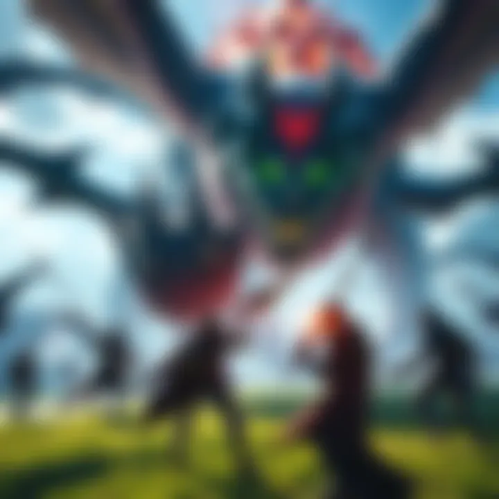 A fierce monster battle scene showcasing hunters in action within a vibrant environment, capturing the essence of teamwork and adventure in Monster Hunter: Worlds