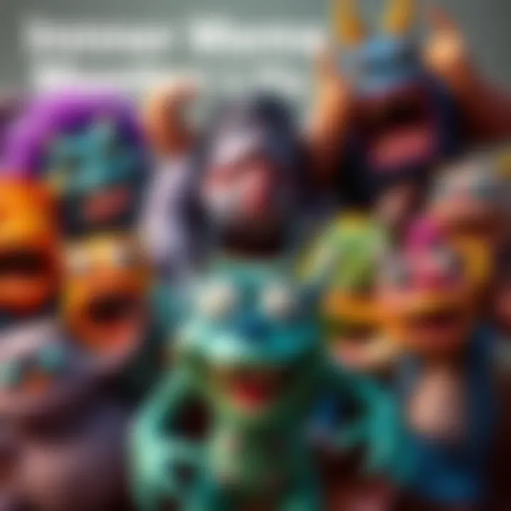 A colorful collage featuring various cartoon monsters representing different personalities in a meme format