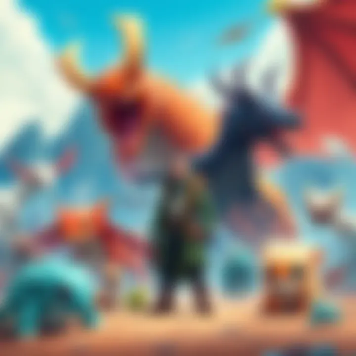A colorful fantasy scene featuring various unique monsters and a trainer standing confidently among them, showcasing the spirit of adventure in monster taming games.
