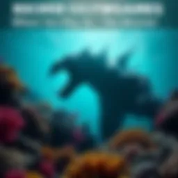 Monster in Underwater Scene A fearsome underwater monster lurking among coral reefs, showcasing a thrilling gaming experience