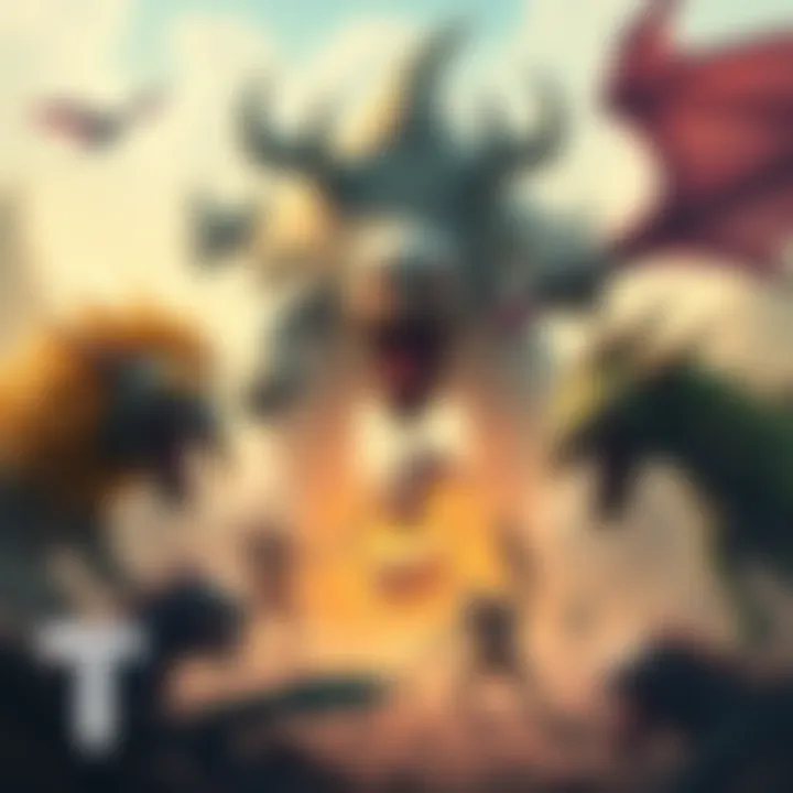 An illustration of various monsters evolving through gameplay, showcasing different abilities and environments.