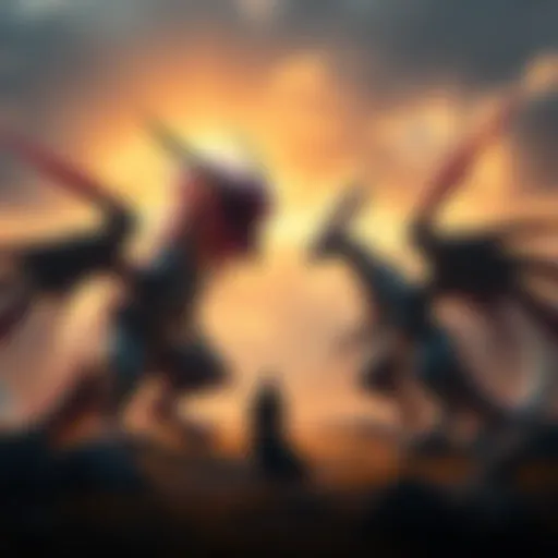 Legendary monsters Glavenus and Mizutsune standing together, preparing to face a new threat in a dramatic landscape