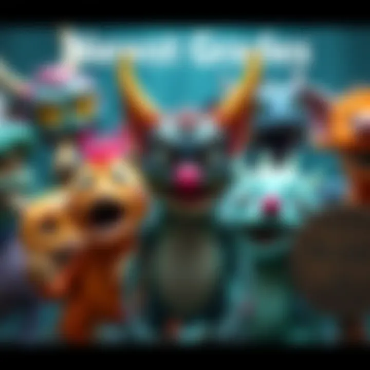 A group of colorful fantasy monsters with no letter grades displayed, highlighting their unique features and differences.