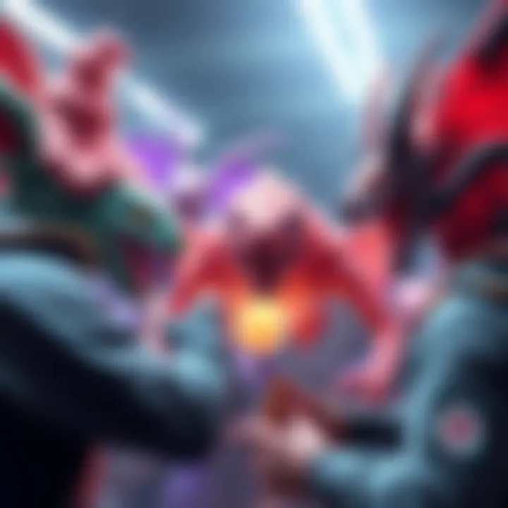 Different Monstie Subspecies Comparison Players examining different Monstie subspecies in a game setting, showcasing their unique traits and abilities.