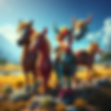 Colorful monsties featuring various saddle designs ready for adventure in a fantasy landscape.