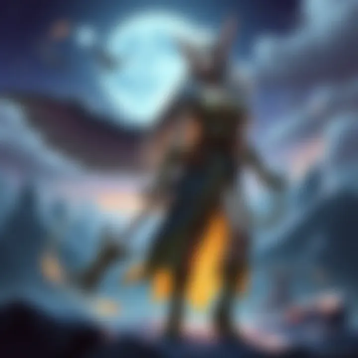 A moon elf sorceress stands with a whimsical floating dog beside her, set against a fantasy background.