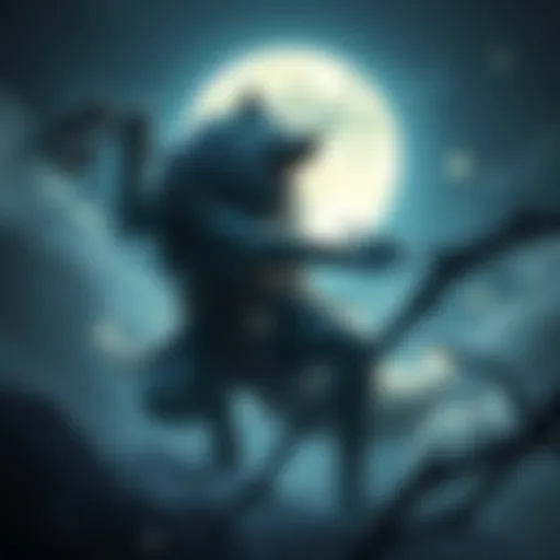 A moon druid transforming into a wolf during a combat scene, surrounded by mystical moonlight.