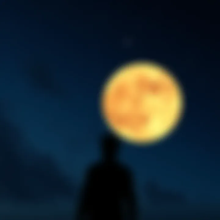 A silhouette of a person gazing at a full moon in a starry night sky, symbolizing lunar influence on emotions and decisions.