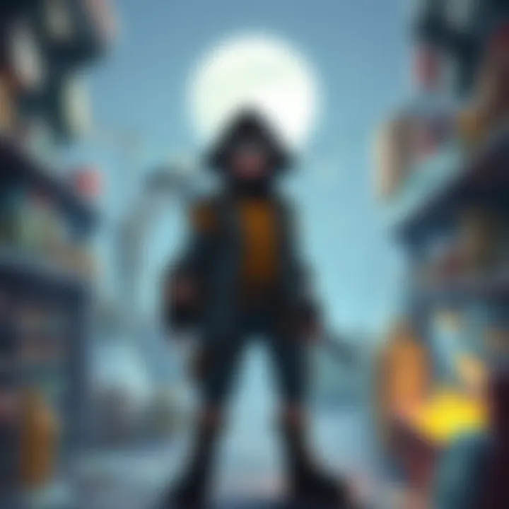 A character in Moonlighter stands in a shop surrounded by various items and treasures, suggesting exploration and adventure in the game.