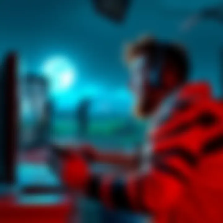 Moonmoon Playing Fallout 4 Moonmoon focused on his screen, playing Fallout 4 with excitement as in-game action unfolds, showcasing his first reactions.