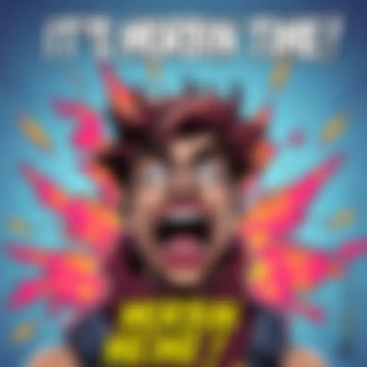 A comic-style character with a dramatic expression, surrounded by colorful explosions, shouting 'It's Morbin Time'
