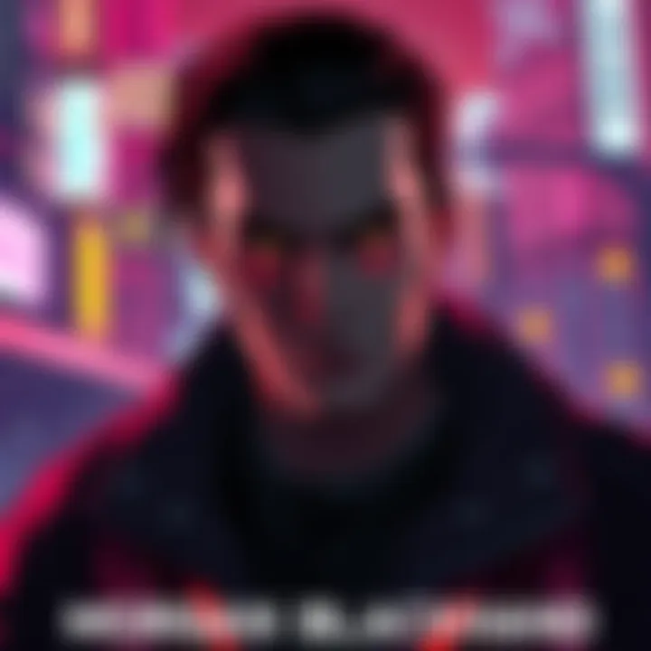 Morgan Blackhand with a Cyberpunk backdrop An illustration of Morgan Blackhand, a character in Cyberpunk Red, set against a futuristic cityscape with neon lights