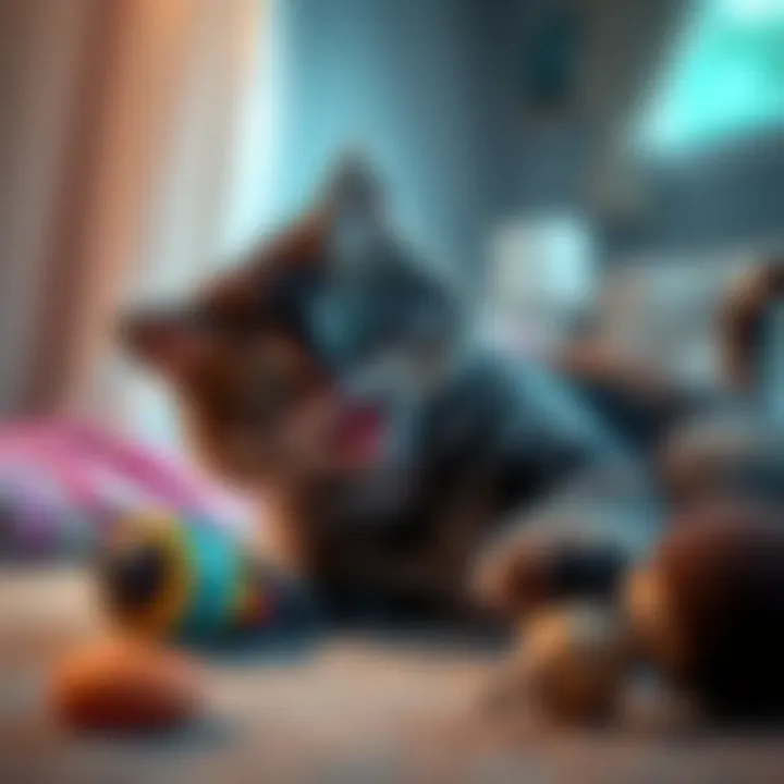 Morgana the cat playing with a toy, excitedly waiting for Forsen's Diamond rank achievement in League of Legends.